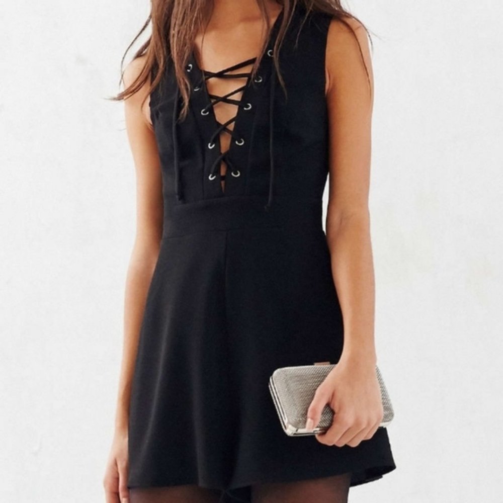 SILENCE + NOISE Black Romper Criss Cross Front 6